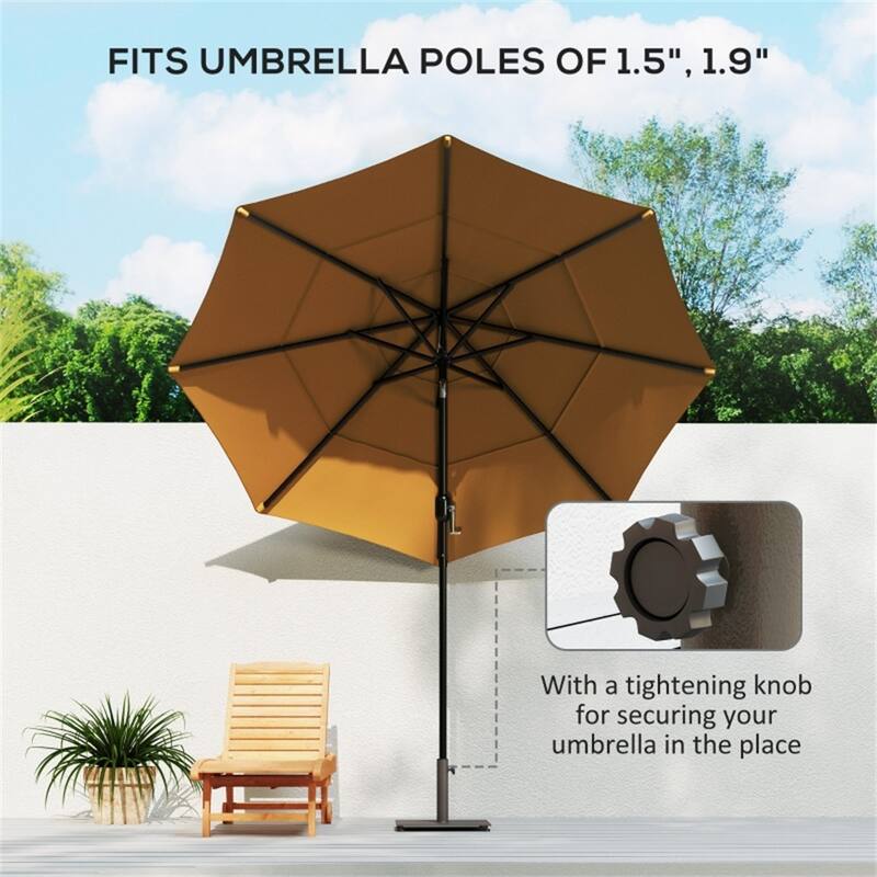 Metal Umbrella Base for Outdoor Patio Garden Deck Poolside Fits 1.5 and 1.9 Inch Poles Brown Weather-Resistant