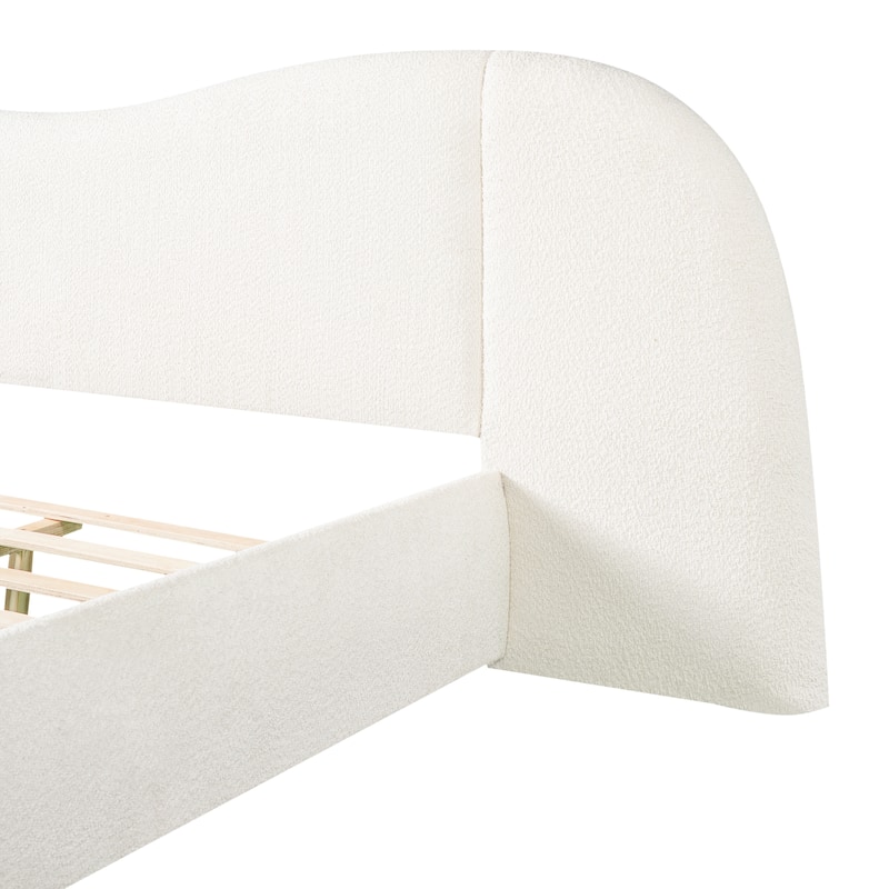Christopher Knight Home - Boucle Upholstered Platform Bed with Curved Wide Headboard