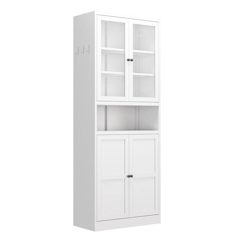 Metal Kitchen Pantry Cabinet - 72" Tall Storage with Adjustable Shelves (White), Heavy Duty Stainless Steel Frame