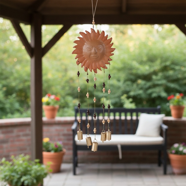 Terracotta Metal Sun Face Wind Chime with Beads and Bells - 36