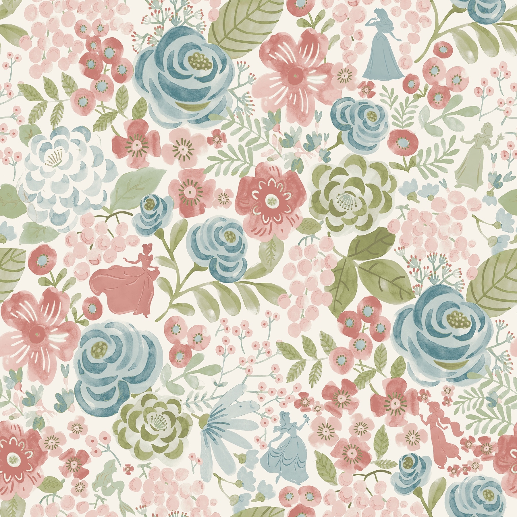 Disney Princess Blush Watercolor Floral Peel and Stick Wallpaper by RoomMates