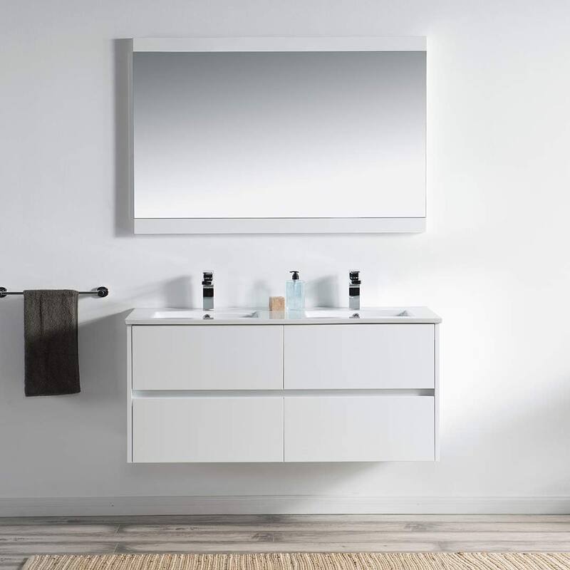 Blossom Valencia 48" Wall Mounted Double Sink Floating Bathroom Vanity - Glossy White