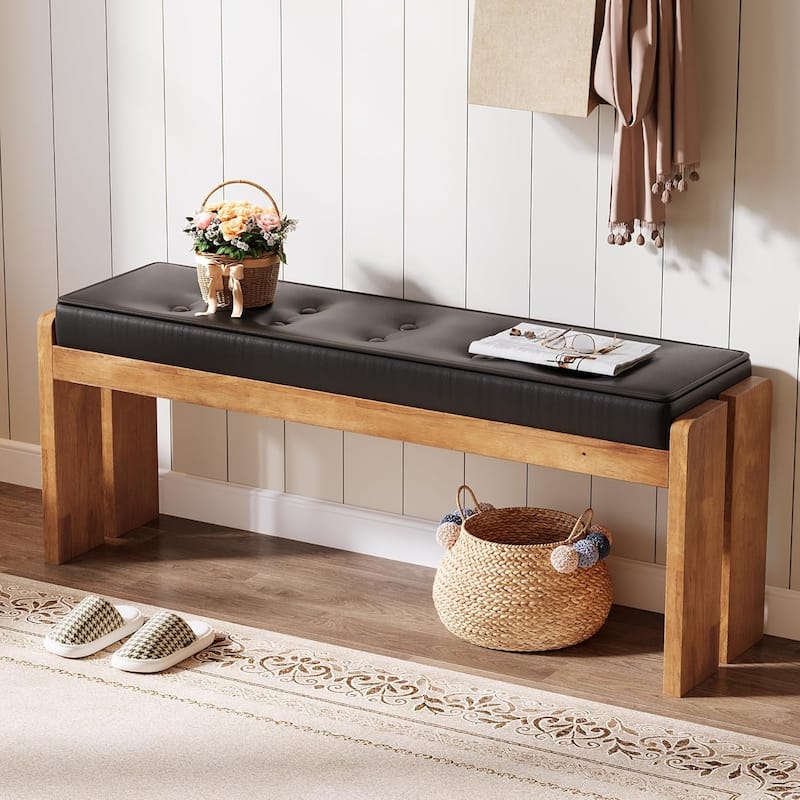 Bedroom Bench, End of Bed Bench, Dining Bench, Entryway Bench with Solid Wood Legs