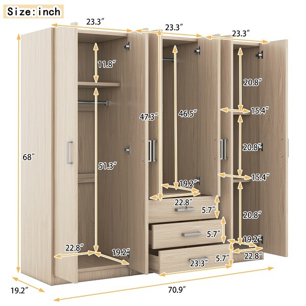 6 Doors Wooden Wardrobe Storage for Bedroom with 3 Big Drawers Bed Bath Beyond 40613262