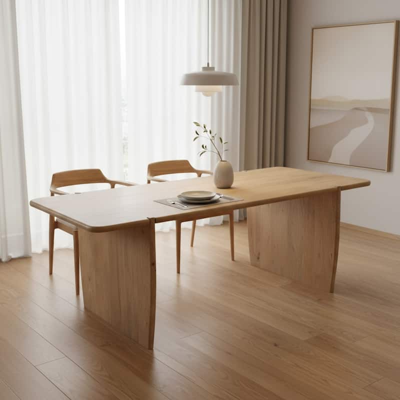 HomeRoots 80" Natural Wood Double Pedestal Base Dining Table - 80.00 in. x 30.00 in. x 40.00 in. - Natural - 80.00 in. x 30.00 in.  x 40.00 in.