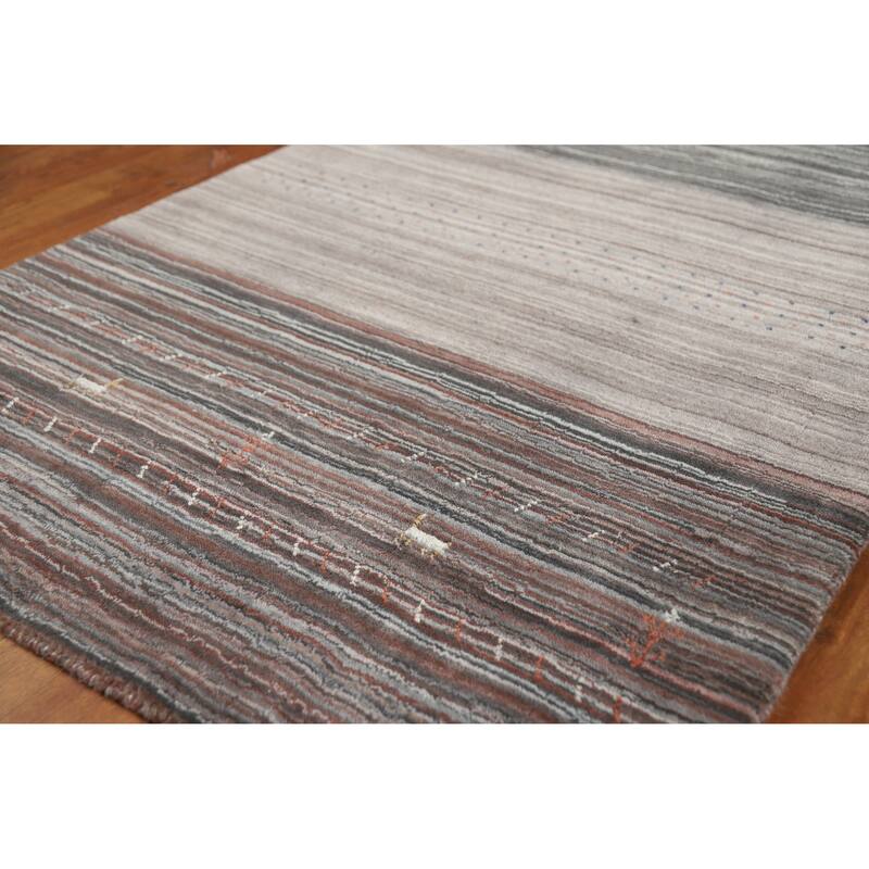 Animals Tribal Gabbeh Indian Runner Rug Handmade Wool Carpet - 3'4" x 10'2" - 3'4" x 10'2" - Grey