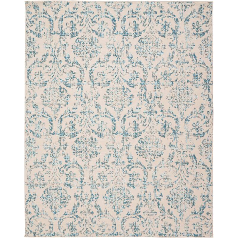 Nourison Jane Farmhouse Vintage Indoor only Damask Area Rug - 8' 6" x 12' - Ivory/Blue