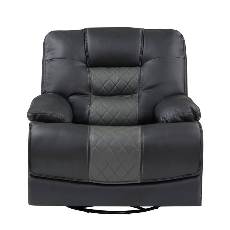Liam 39 Inch Manual Swivel Glider Recliner Chair, Gray Faux Leather, Wood