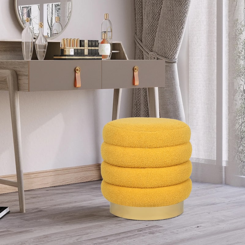Adeco Round Velvet Ottoman Upholstered Foot Stool