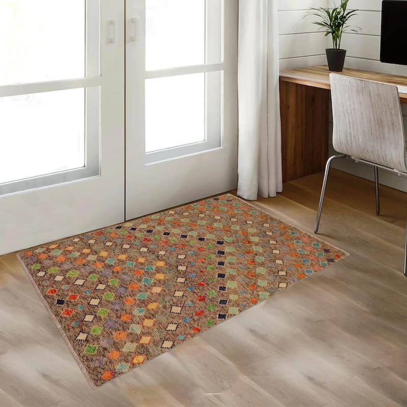Boho Chic Balochi Morse Brown/Rust Hand Knotted Wool Rug - 3'3'' x 4'11''