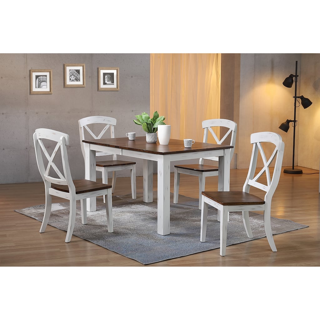 Parsons Distressed Cotton White/ Cocoa Brown Transitional X-Back 5-Piece Dining Set