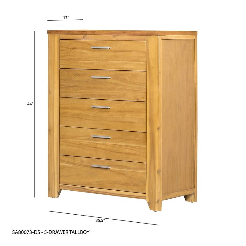 Compact 5-Drawer Dresser, Perfect Bedroom Storage Solution with Organizer Features - Natural Wood+Brown