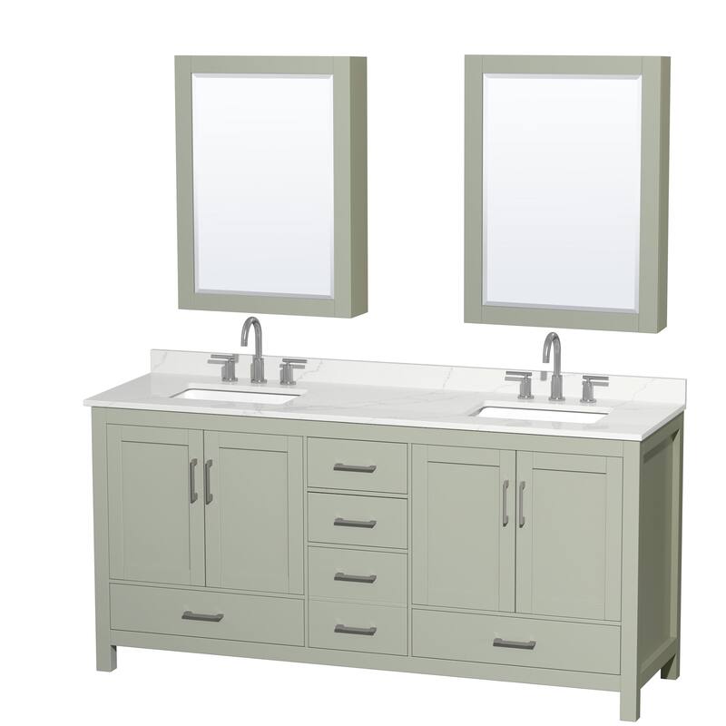 Wyndham Collection WCS141472D-QTZ-US3MED Sheffield 72" Free Standing - Light Green / Giotto Quartz Top / Brushed Nickel