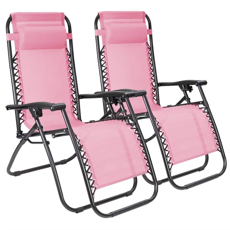 Homall Patio Zero Gravity Chair Lawn Lounge Chair with Pillow Set of 2 - Pink