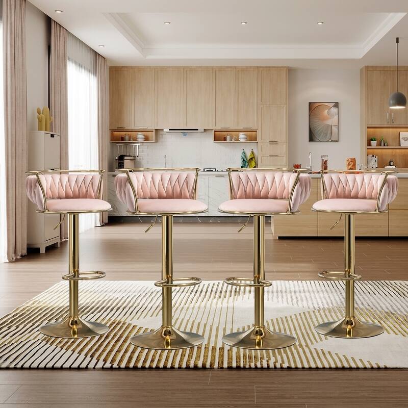Modern Velvet 26" Adjustable Swivel Bar Stools (Set of 4)