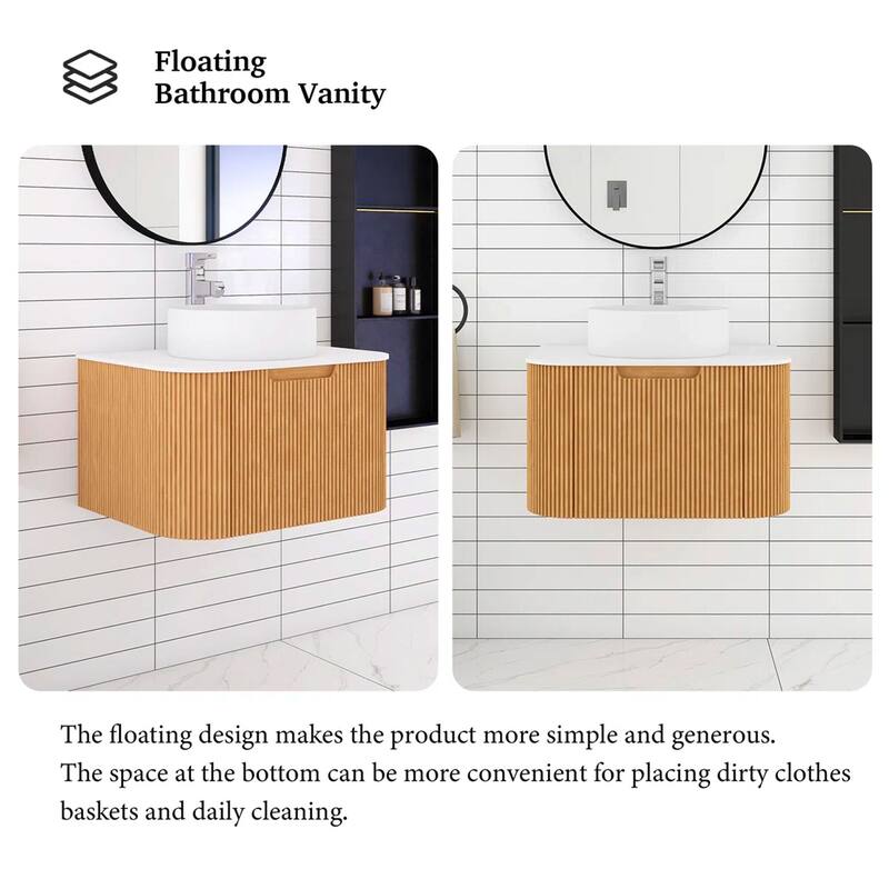 Wall-Mounted Bathroom Vanity with White Round Ceramic Sink