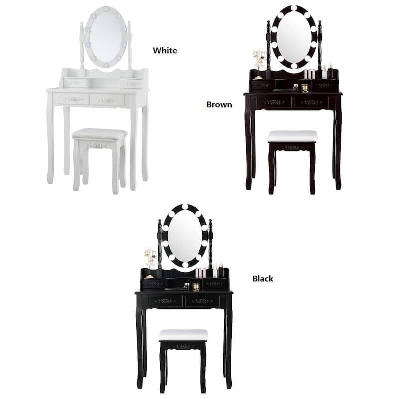 Costway Vanity Table Table 10 Dimmable Bulbs Black White Brown