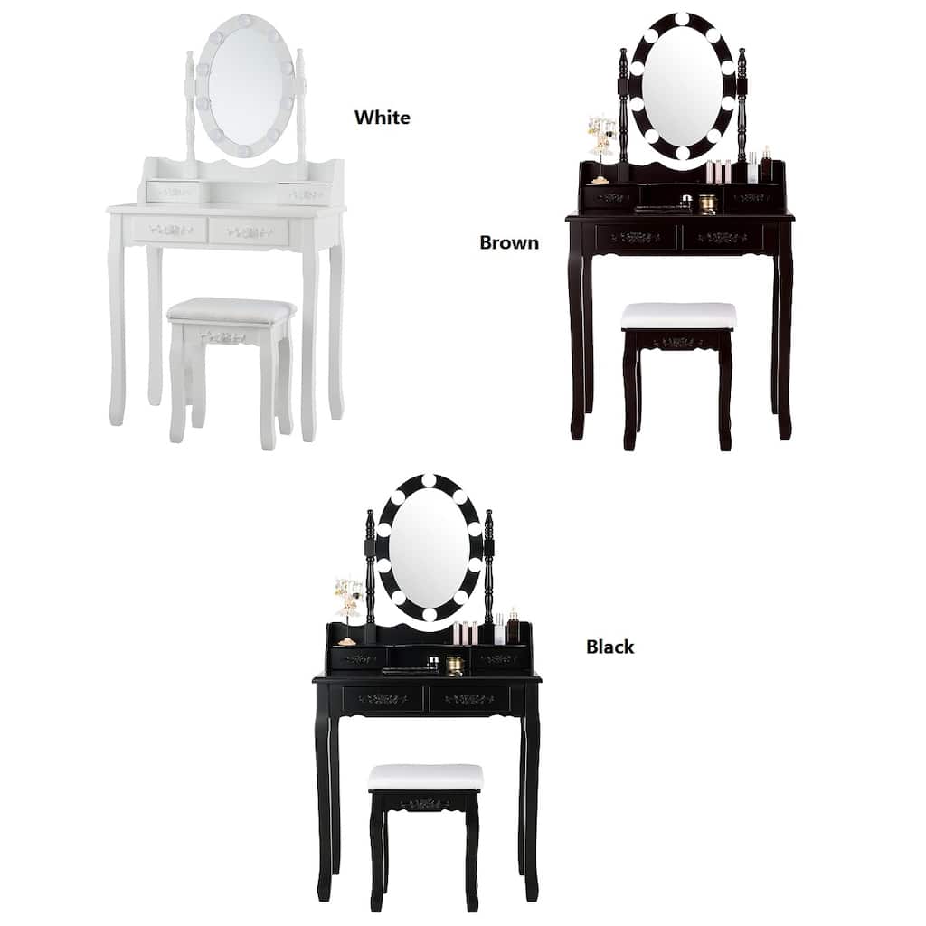 Costway Vanity Table Table 10 Dimmable Bulbs Black White Brown