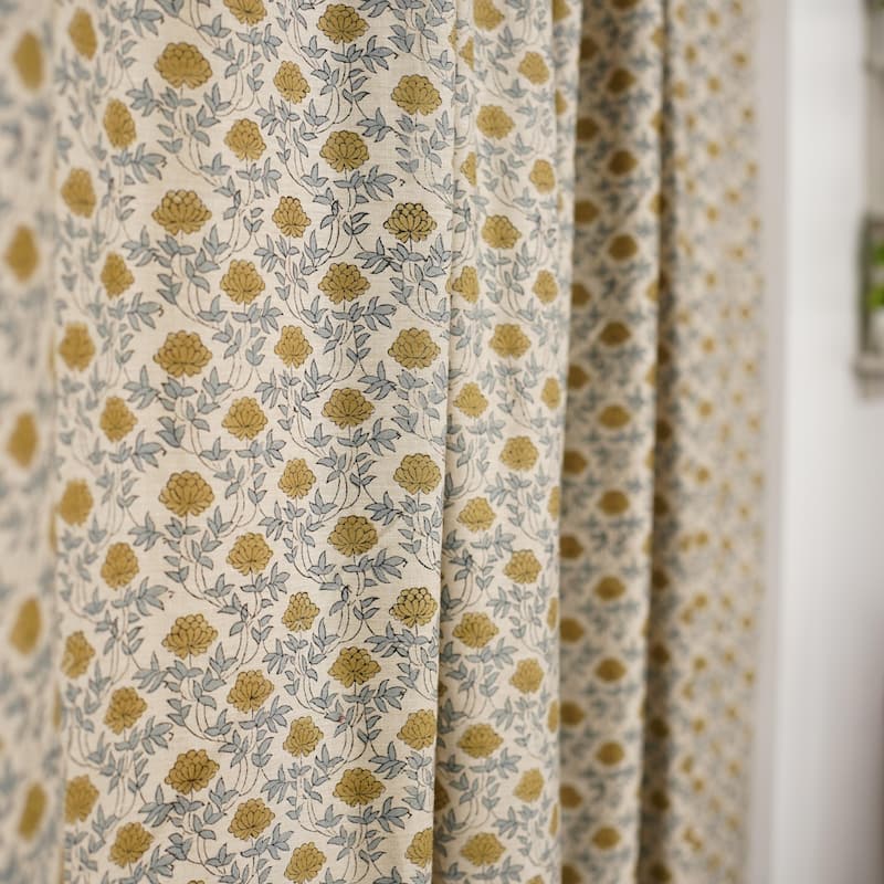 Fabdivine Floral Soft Linen Blend Fabric Kitchen Living Room Window Home Accent Décor Curtain