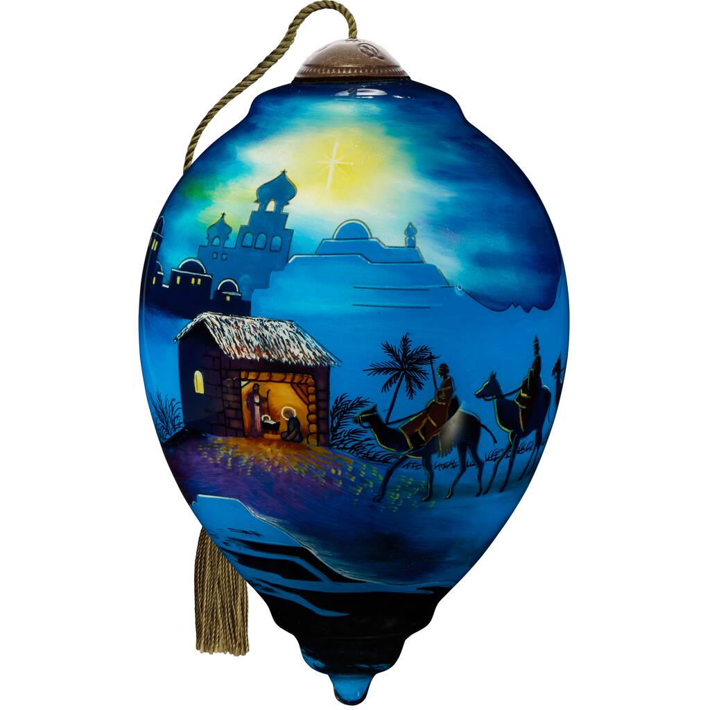 Ne'Qwa Art O Come Let Us Adore Him Hand-Painted Blown Glass Ornament