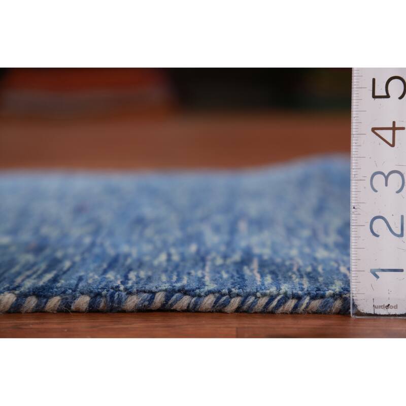 Hand Knotted Oriental 100% Wool Carpet Tribal Tribal Navy Blue & Blues Gabbeh Runner Rug - 9' 9'' X 2' 7''