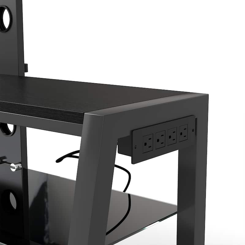 Wooden Storage TV Stand Black Tempered Glass Height Adjustable Universal Swivel Entertainment Center With Mount TV Stand,black