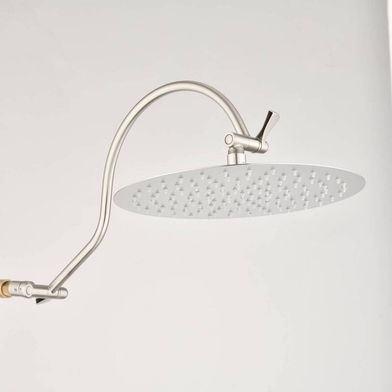 Bathlet 12" Rain Shower Head with Adjustable Height & Distance Extension Arm - Brushed Nickel