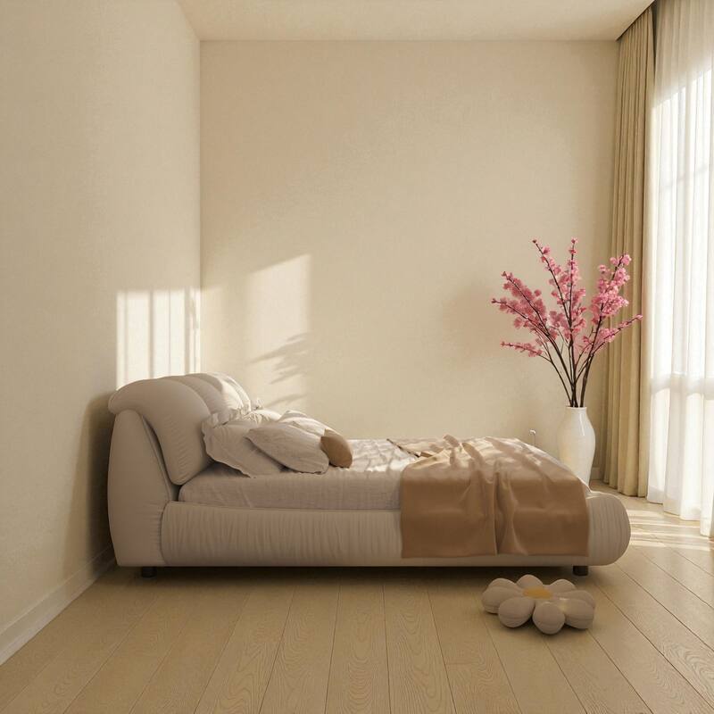 Queen/King Size Luxury Upholstered Platform Bed with Oversized Padded Headboard, Solid Wood Frame & Adjustable Mattress Height