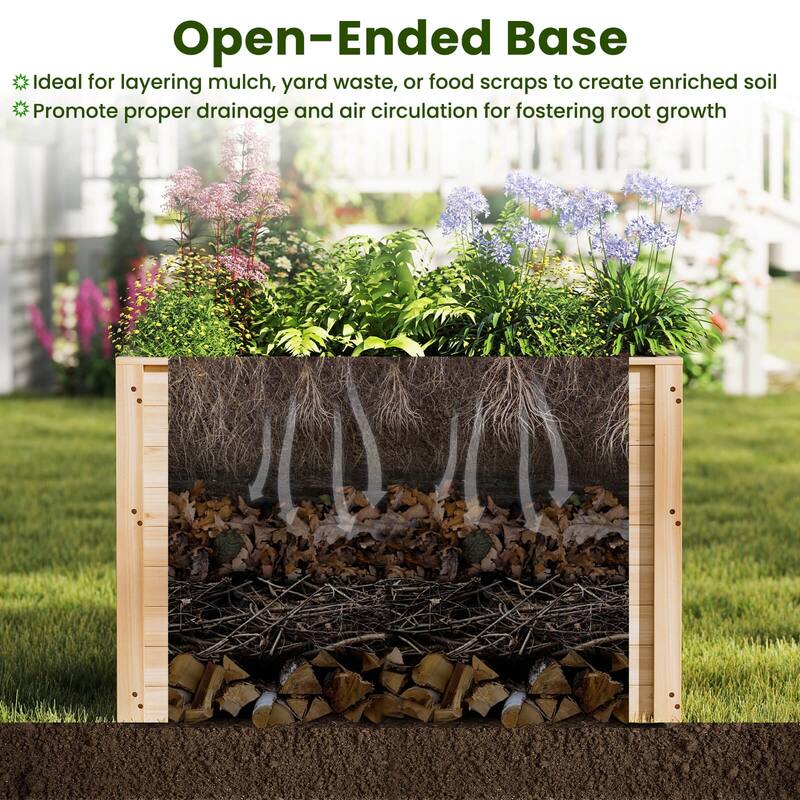 Costway 1/2 PCS Elevated Planter Box with Open-Ended Base for - Natural