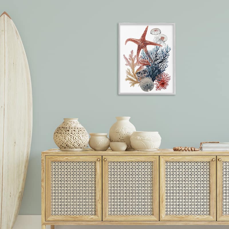 Stupell Natural Aquatic Sea Creatures Framed Giclee Art Design By Ramona Murdock