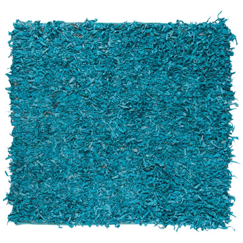 SAFAVIEH Handmade Leather Shag Carlijn Modern Leather Rug - 6' x 6' Square - Light Blue - Square