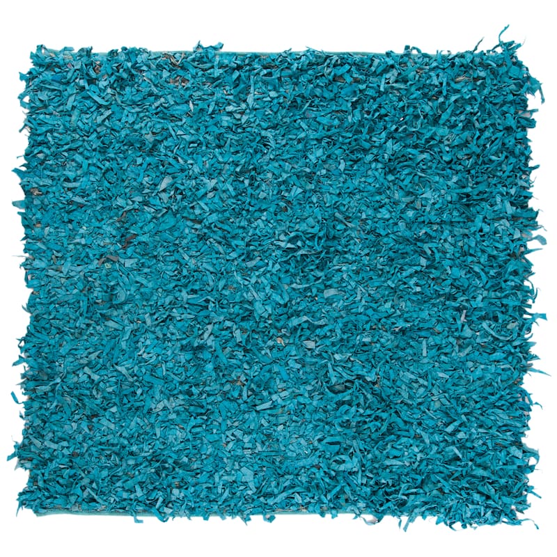 SAFAVIEH Handmade Leather Shag Doinita Modern Decorative Rug - 6' Square - Light Blue