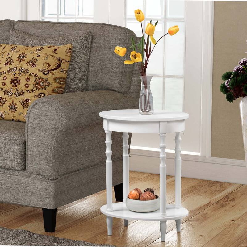 Oval End Table 20.5 Inch, Classic Spindled Legs with Lower Shelf, Solid Wood Side Table for Living Room or Bedroom - 15.75