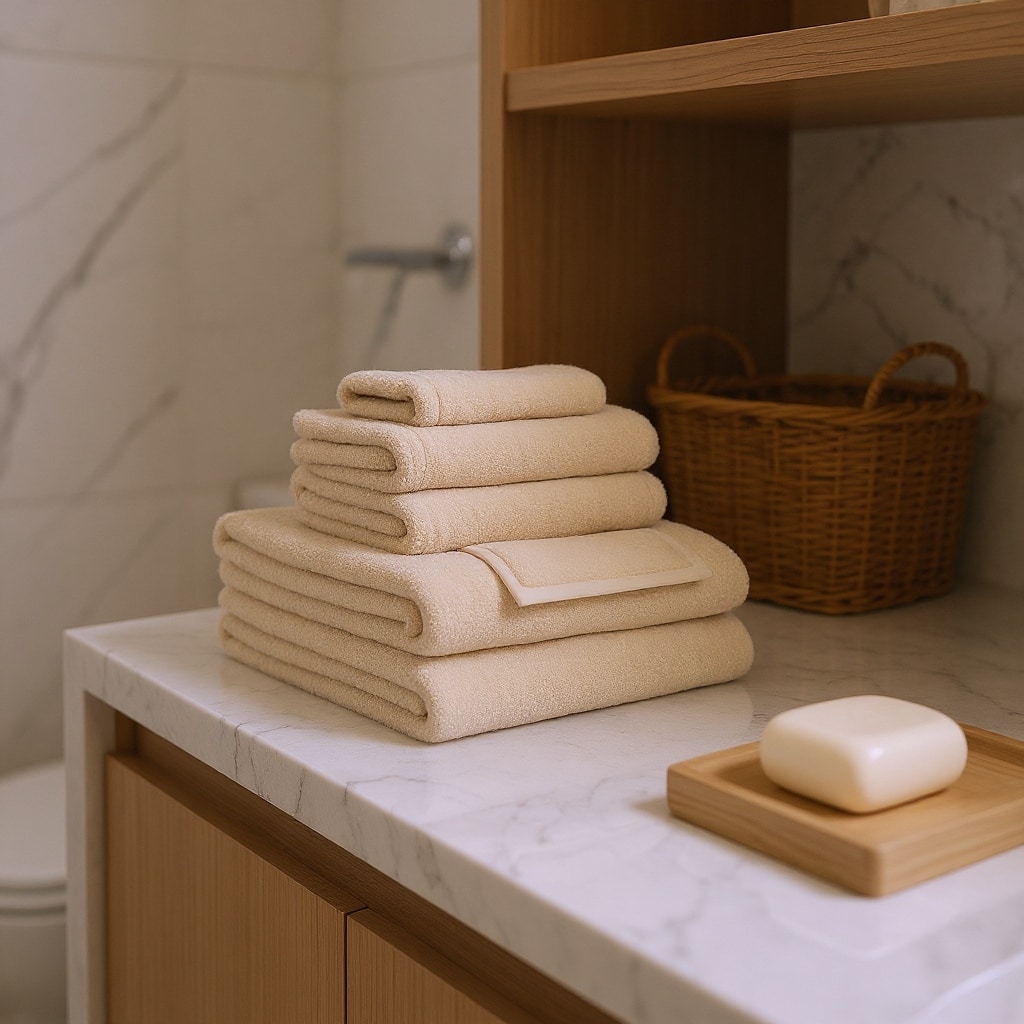 HomeRoots Set of Six Beige Cotton Quick Dry Terry Cloth Towels - 54.00' X '30.00' X '1.00