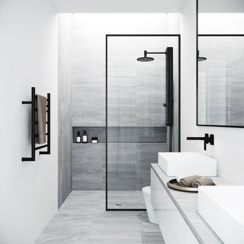 VIGO Meridian 34" W x 74" H Framed Fixed Shower Screen in Matte Black
