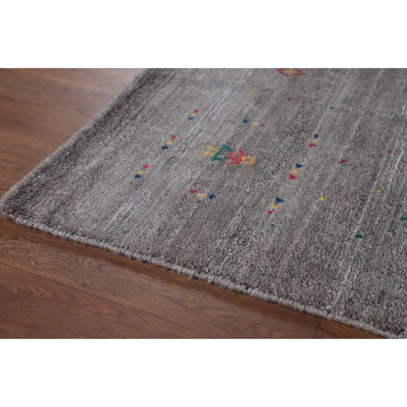 Hand Knotted Oriental 100% Wool Carpet Tribal Tribal Greys & Charcoal Gabbeh Area Rug - 9' 11'' X 8' 2''