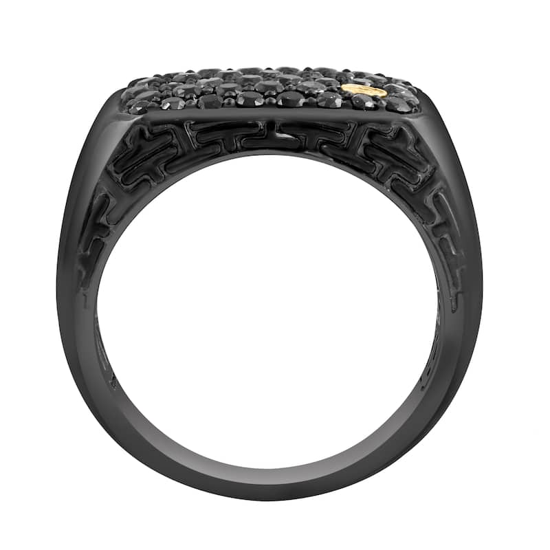Effy Men's 925 Sterling Silver/18K Yellow Gold ,Black Sapphire Ring