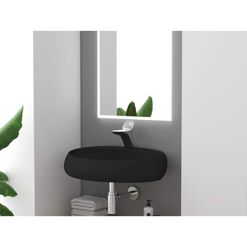 Rosaria 24" Matte Black Porcelain Wall Mounted Bathroom Sink - With Faucet Hole