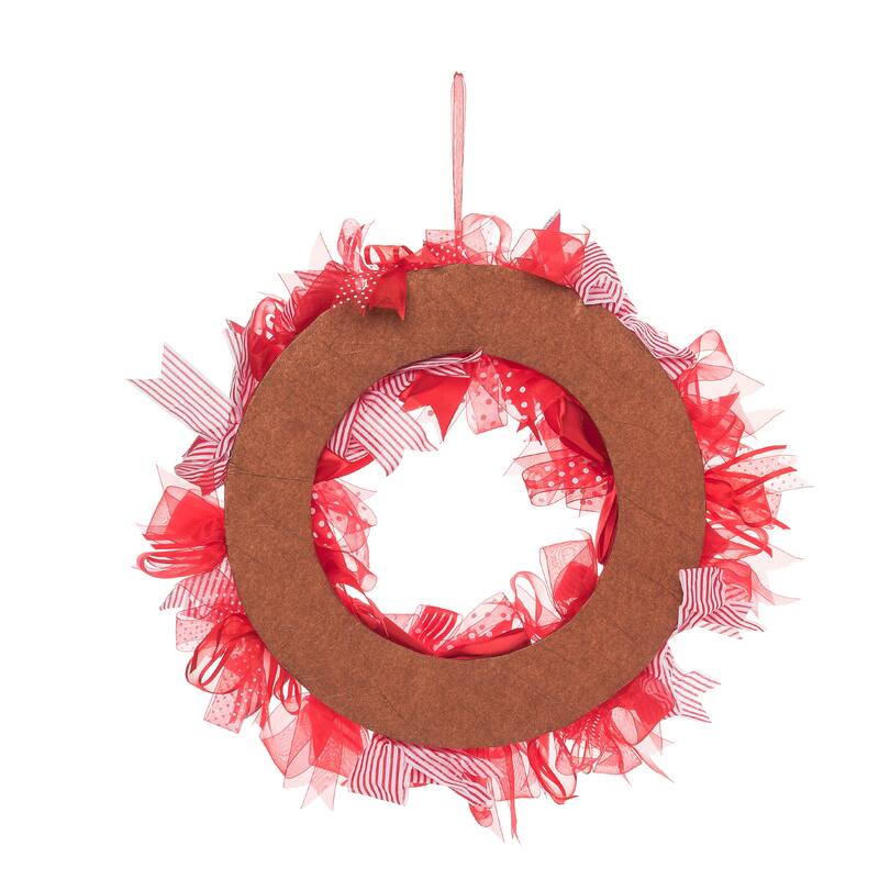Transpac Foam 19.69 in. Red Christmas Peppermint Ribbon Wreath
