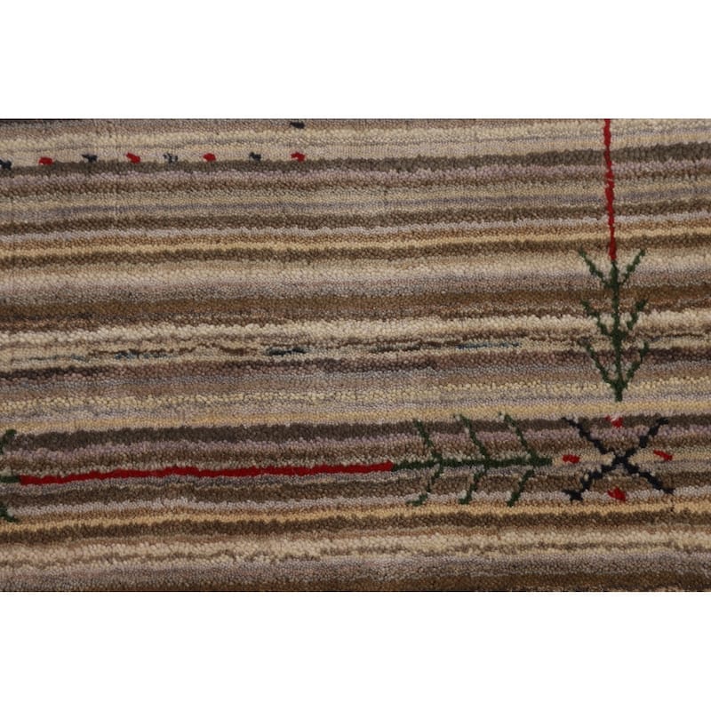 Striped Gabbeh Indian Area Rug Hand-Knotted Wool Carpet - 5'0"x 7'10"