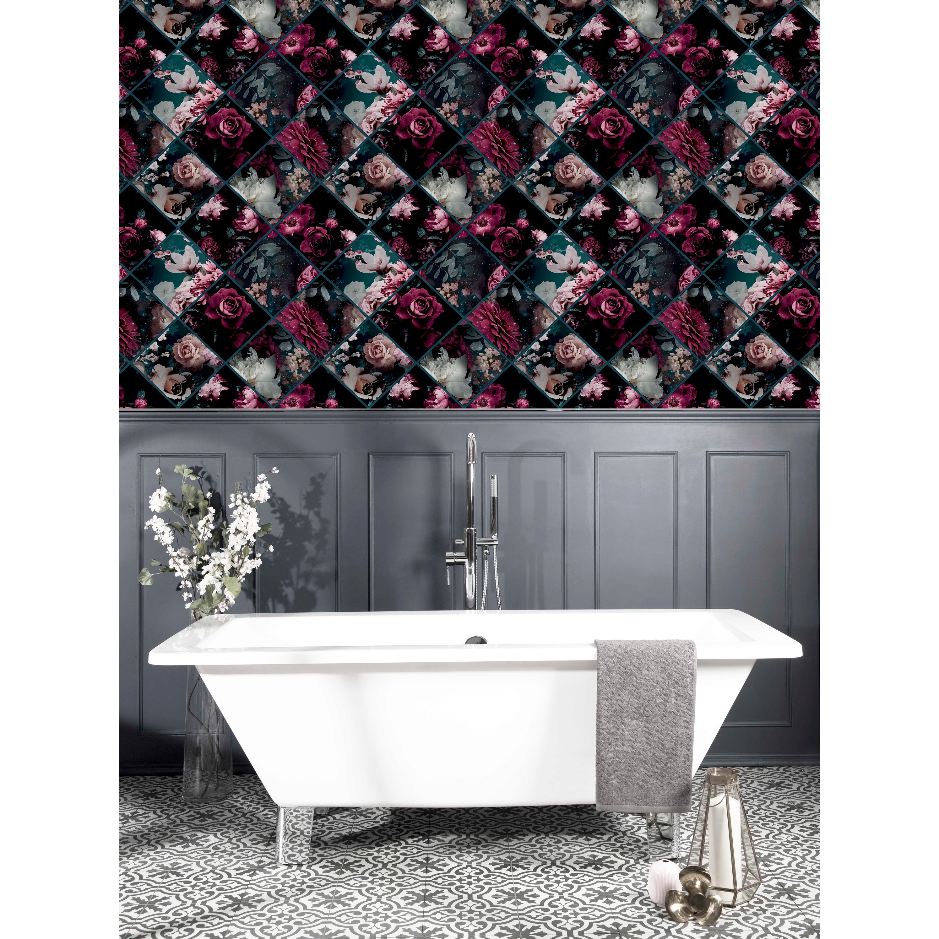 Arthouse Gianna Purple Floral Squares Wallpaper
