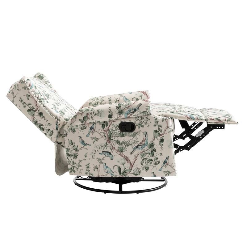 Floral Linen Manual Recliner Chair with Footrest set of 2