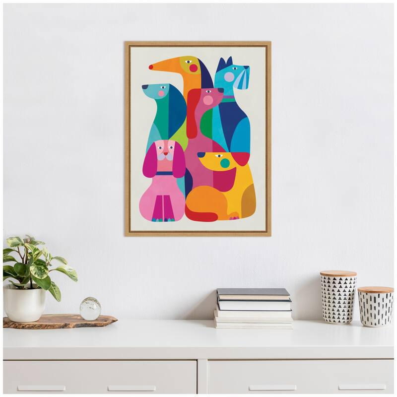 Kate and Laurel Modern Abstract Dogs by Rachel Lee Framed Canvas Wall Art Print