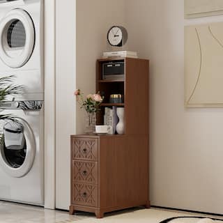Walnut End Table w/3 Drawers & 2 Open Shelves, Tall Corner Table for Bedroom