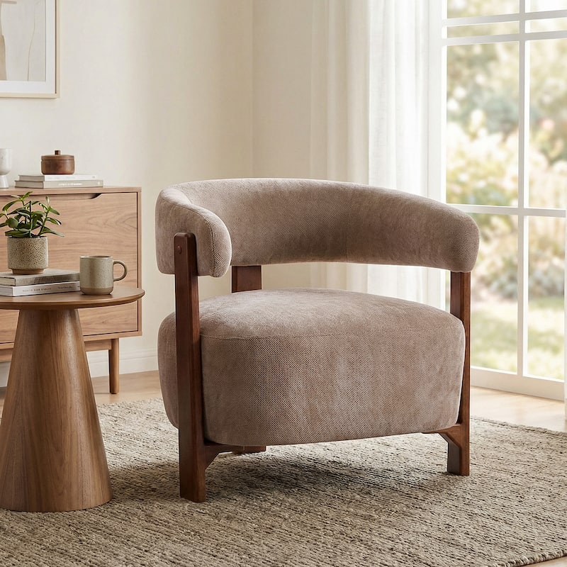 Christopher Knight Home - Accent Arm Chair Modern Upholstered Fabric Chair with Rubber Wood Legs - Light Brown,Walnut