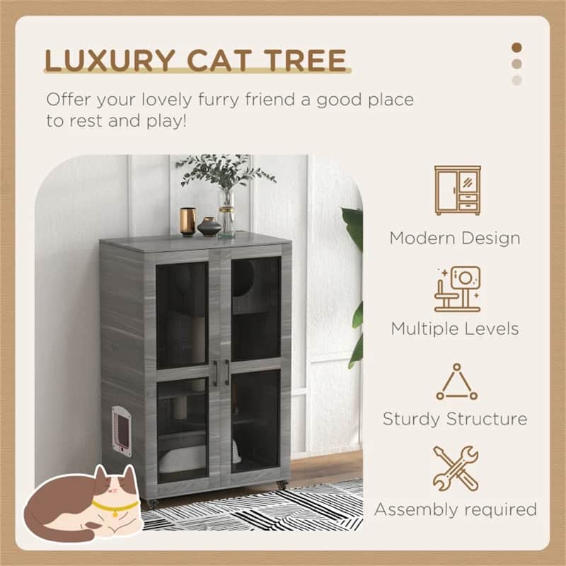 Cat Villa, Cat Apartment With Wheels - 31.5"L x 19.75"W x 48.5"H