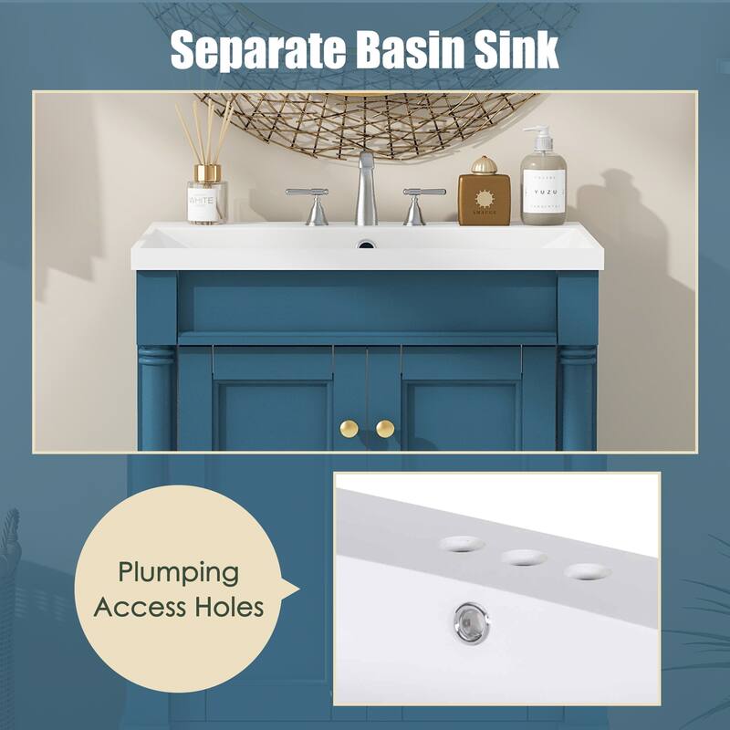 2-Tier Modern Bathroom Vanity with Top Sink and Large Storage Shelves