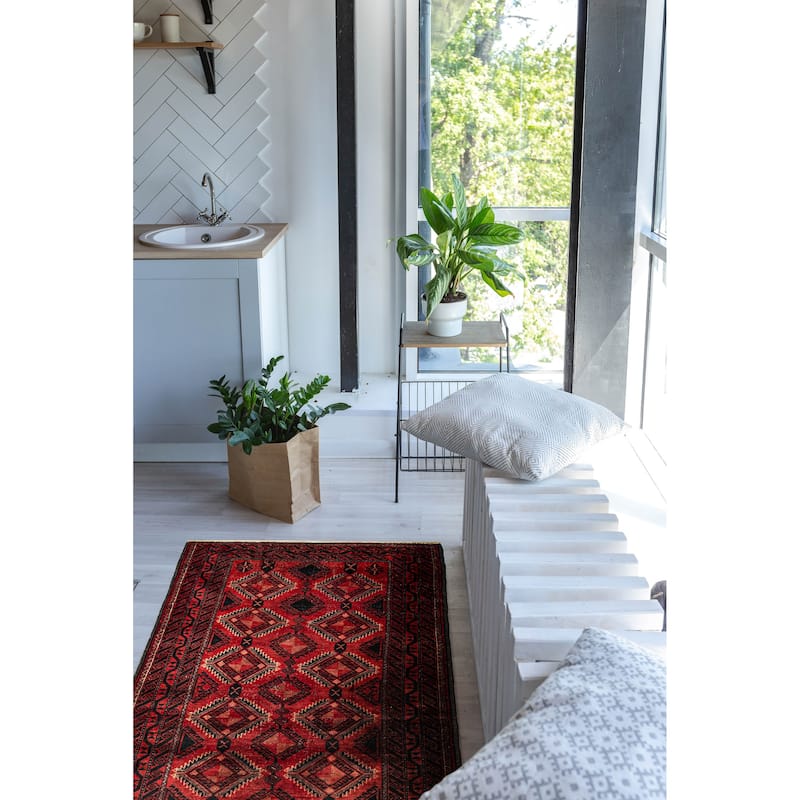 ECARPETGALLERY Hand-knotted Baluch Red Wool Rug - 3'9 x 7'5