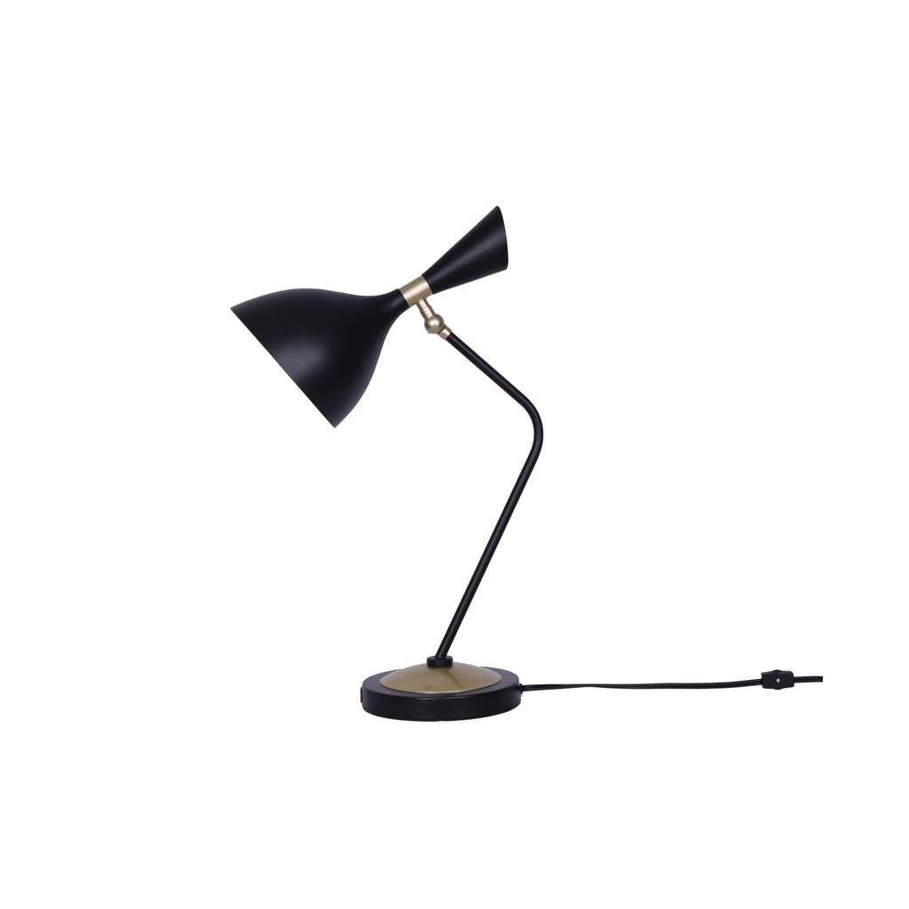 17 Inches Metal Frame Desk Lamp with Round Shade, Black