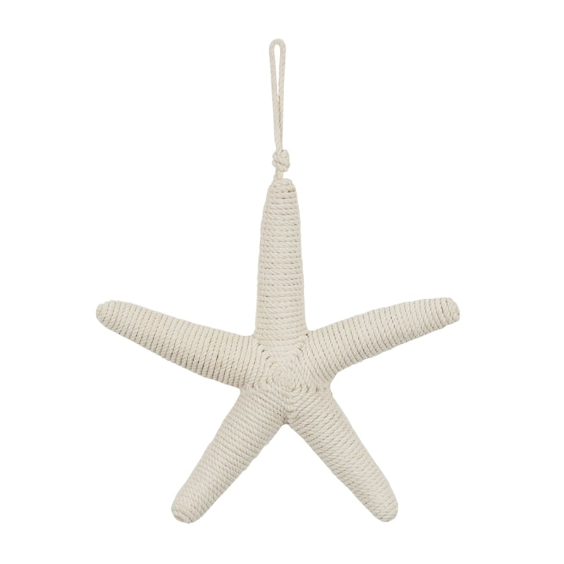 Light Brown or Cream Jute Handmade Wrapped Starfish Wall Decor with Hanging Rope